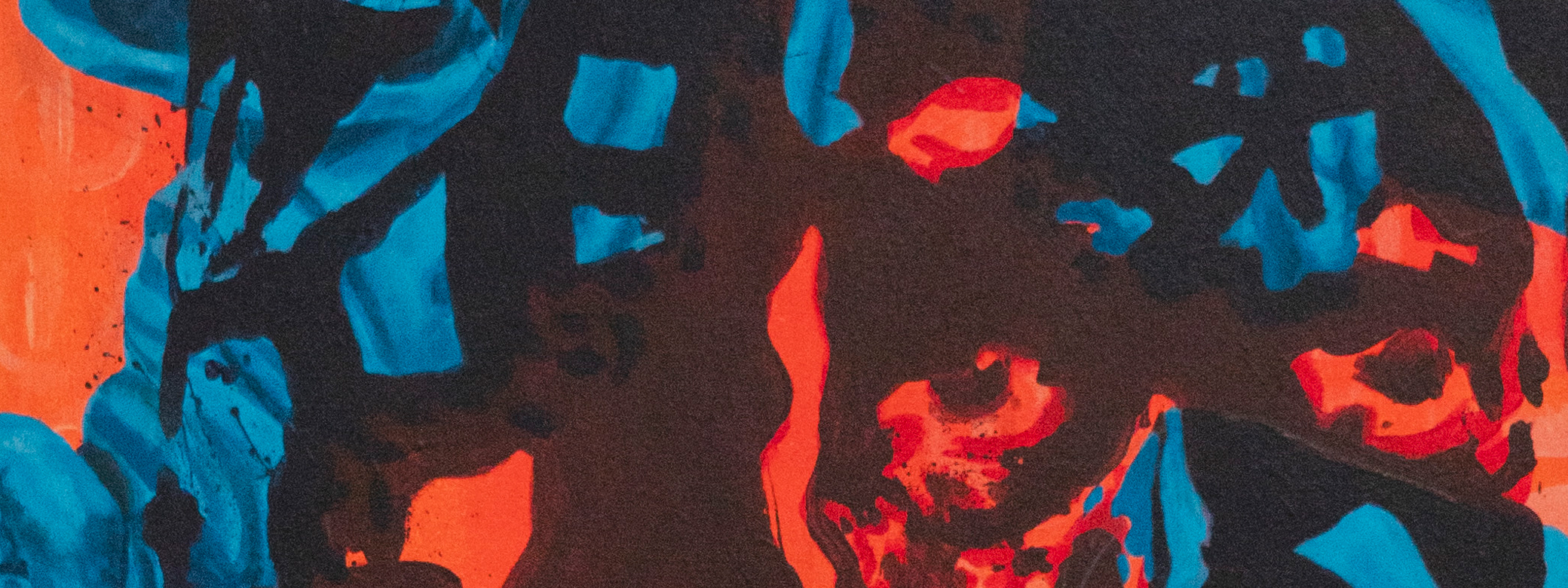 Detail of painting with blue, black and red strokes