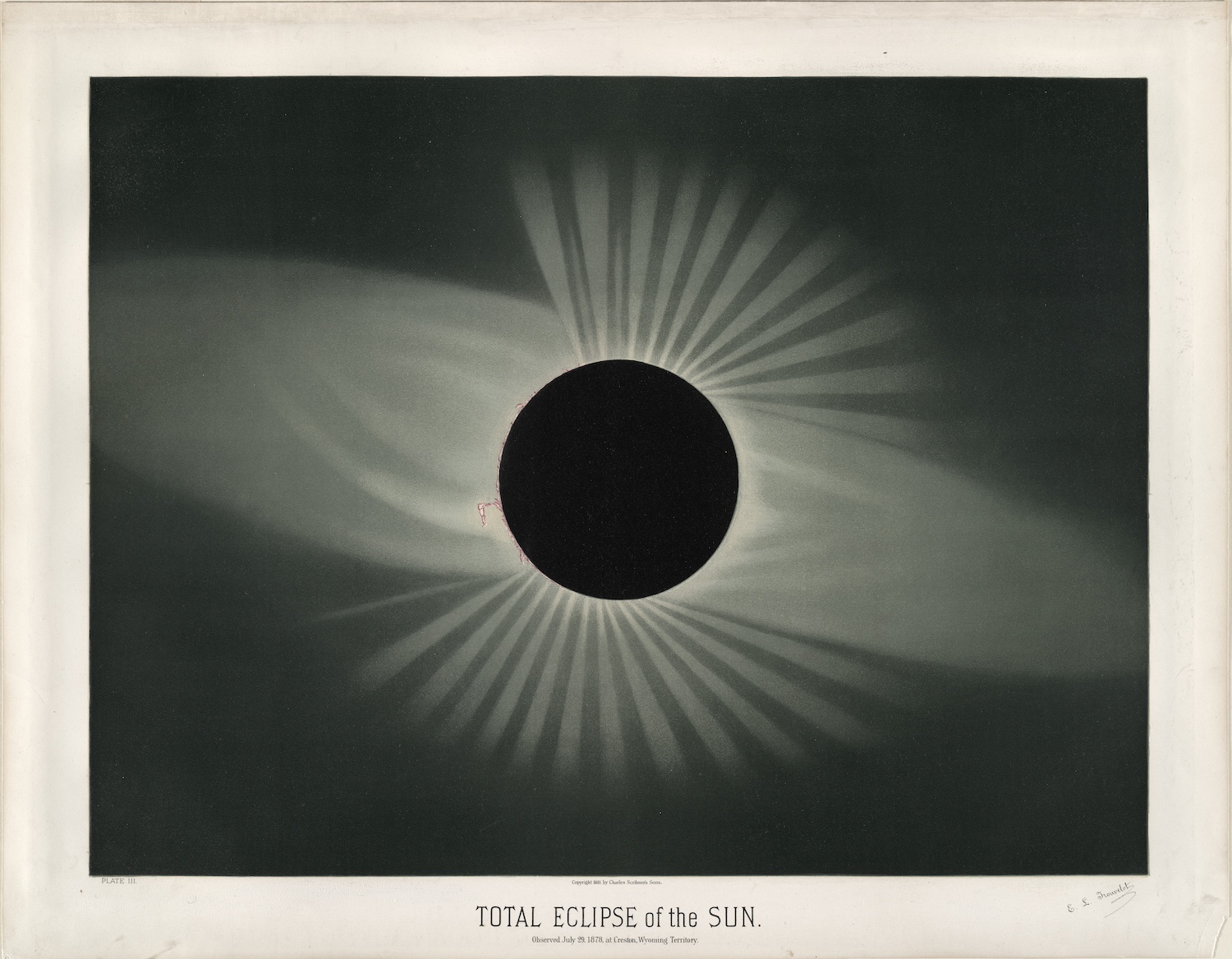 Étienne Léopold Trouvelot, “Total Eclipse of the Sun,” The Trouvelot Astronomical Drawings (New York: Charles Scribner’s Sons, 1881-1882), chromolithograph