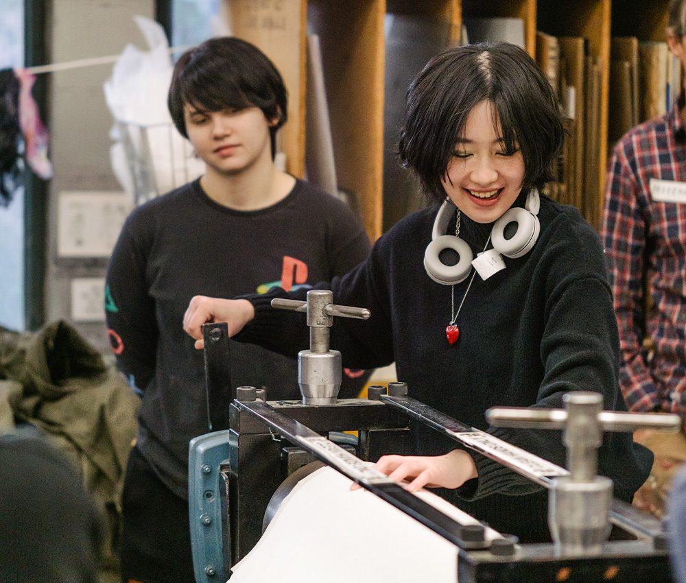 Students in a printmaking workshop