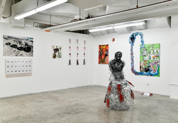 Exhibition view showcasing multiple student works