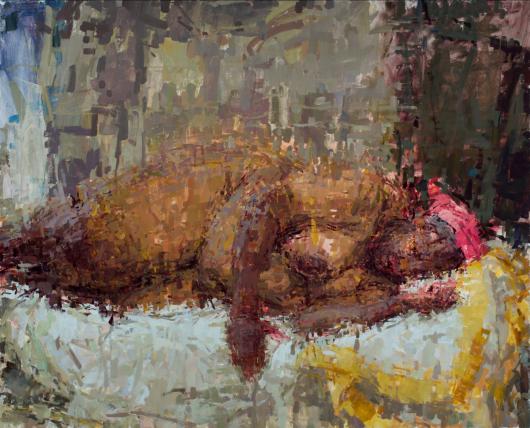 Ann Gale, Gloria Reclining, 2025. Oil on canvas, 42 x 52 in (Framed 43.50 x 53.50 in)
