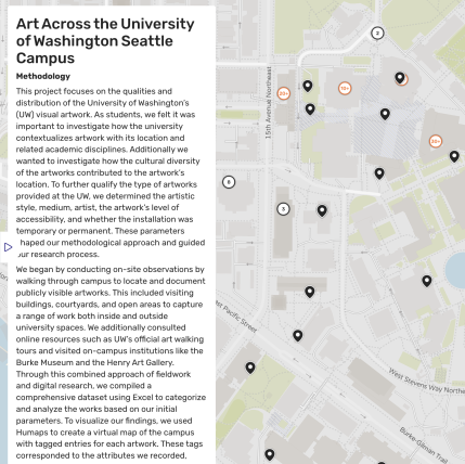 Overview of students' work featuring an interactive map