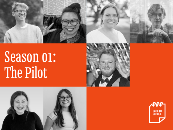 Banner featuring portraits of interviewees of the Back to School podcast