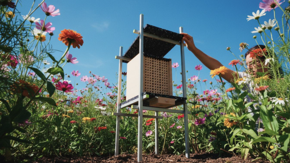 Heroshot of NuBee placed in a flower field