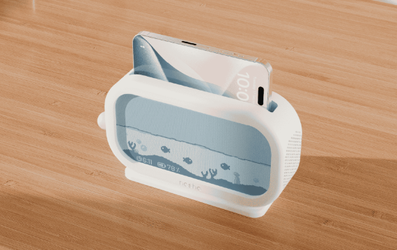 Close-up of Nosho project interacting with phone