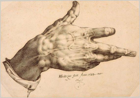 A drawing of Goltzius's Right Hand 1580