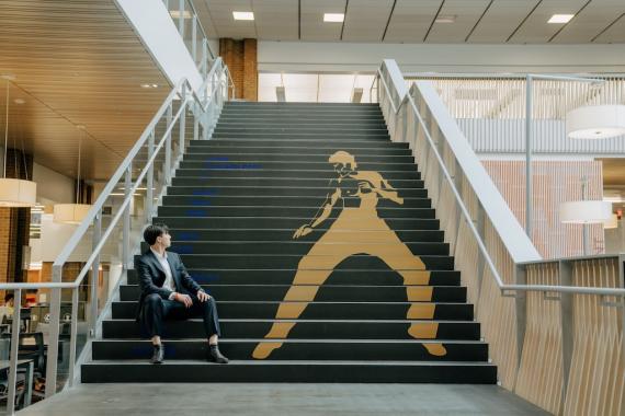 Bruce Lee Ascending installation with artist Eckel Tech