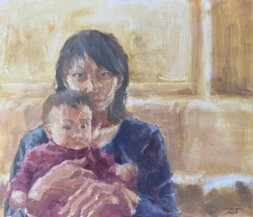 Painting of adult and child by Zoë Tsai