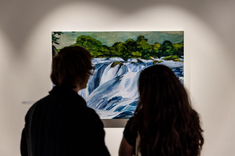 Two visitors at the Jacob Lawrence Gallery