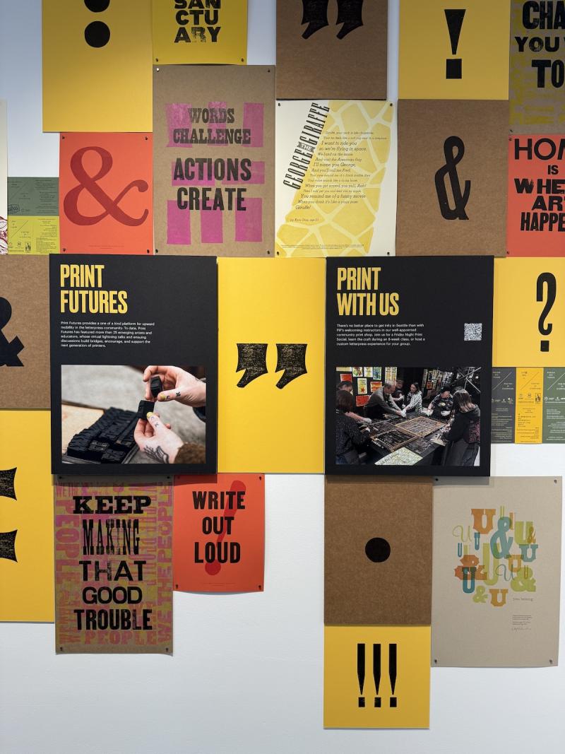 Letterpress posters on the Wall at Partners in Print studio