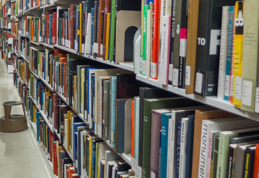 books on shelves in Art Library