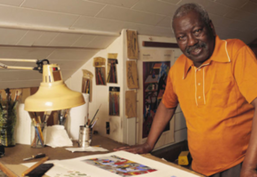 Jacob Lawrence in his home studio