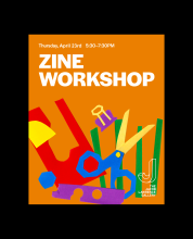Event poster for a Zine Workshop hosted by the Jacob Lawrence Gallery