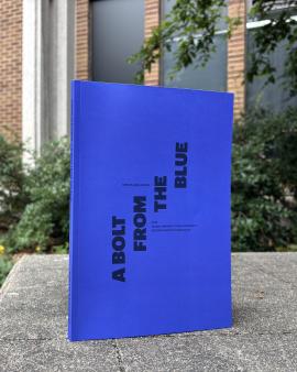 "A Bolt from the Blue" publication with the Jacob Lawrence Gallery in the background