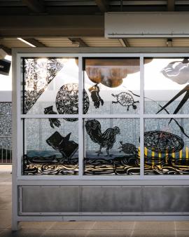 Close-up view of Earl's public art installation at the Judkins Park Light Rail Station
