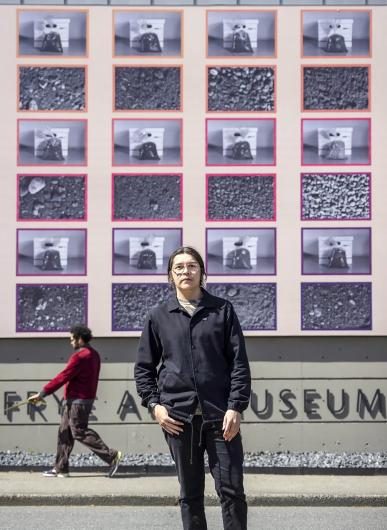Stefen Gonzales with art installation in the background