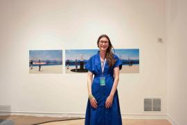 Lisa K. Bambach with her work at the Henry Art Gallery