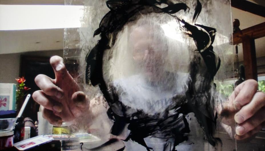 Curt Labitzke behind his print plate