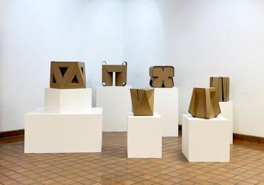 Exhibition view of student's stools on display