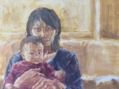 Painting of adult and child by Zoë Tsai