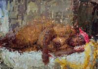 Ann Gale, Gloria Reclining, 2025. Oil on canvas, 42 x 52 in (Framed 43.50 x 53.50 in)