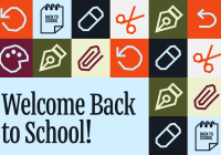 Illustration for the back to school podcast with text that reads "Welcome back to School"