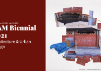 White text on red background reading: BAM Biennial 2021 Architecture and Urban Design
