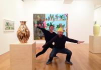 Shio Kusaka and Jonas Wood posing as superheroes