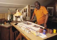 Jacob Lawrence in his home studio