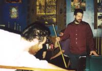 Brian Sharp and Jonas Wood playing pool in 2001. Image courtesy of Sharp and Wood.