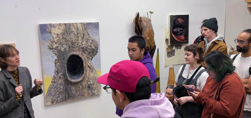 Students making a visit to art space