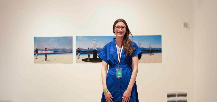 Lisa K. Bambach with her work at the Henry Art Gallery