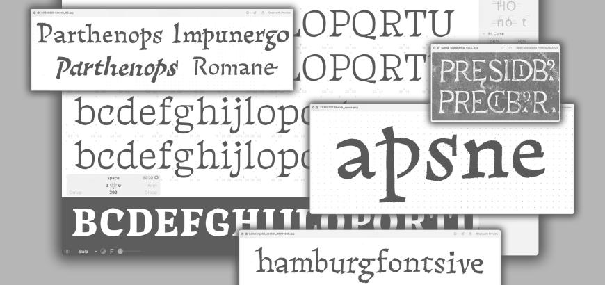 Multiple windows showcasing Burke's typefaces