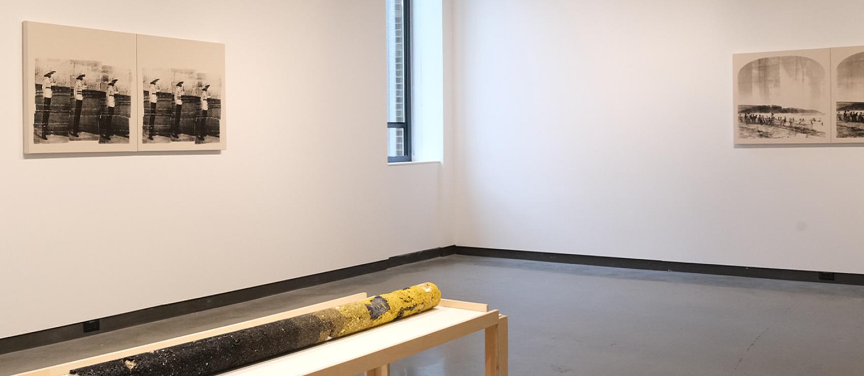 Exhibition view of Simon Benjamin’s “A Bolt from the Blue” in the Jacob Lawrence Gallery in 2024.