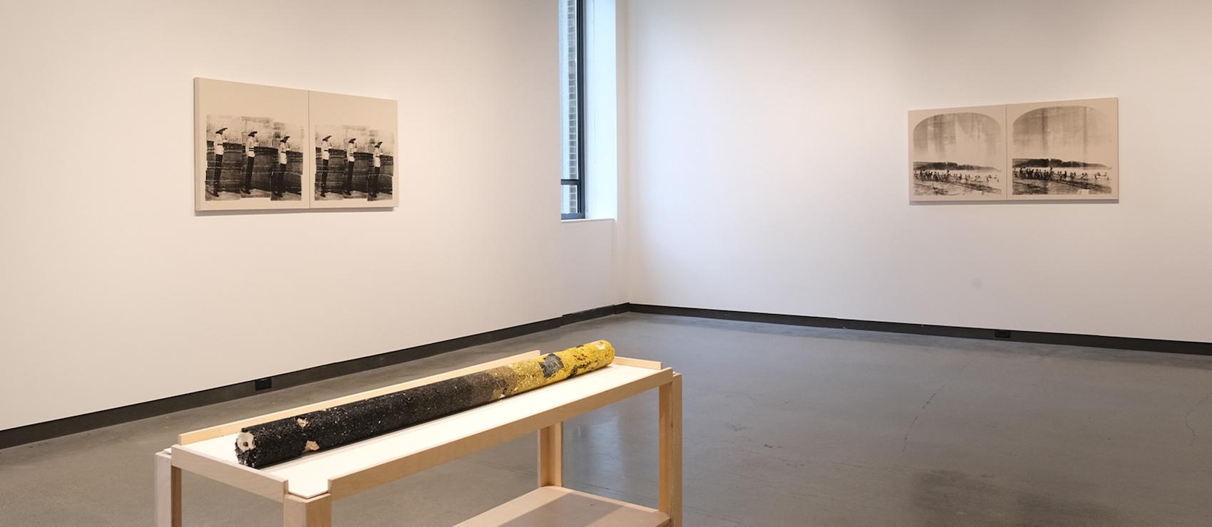 Exhibition view of Simon Benjamin’s “A Bolt from the Blue” in the Jacob Lawrence Gallery in 2024. 