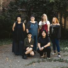 MFA grad students Cameron McGaff, Jayden Dukes, Lucy Leonis,  Skyle O’Brien, Olivia Karasiewicz, Gaeun Kim. (missing: Kale'a Calica-Younker) MFA grad students Cameron McGaff, Jayden Dukes, Lucy Leonis,  Skyle O’Brien, Olivia Karasiewicz, Gaeun Kim. (missing: Kale'a Calica-Younker)