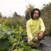 Close-up of Rob Rhee at UW Farm