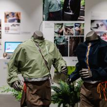 Close-up of display mannequins featuring student's work.