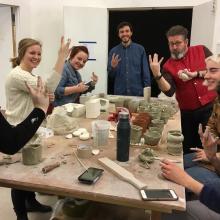 Doug Jeck, Kate Roberts, and students