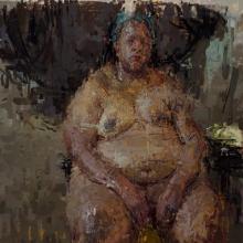 Ann Gale. </em>Gloria Blue Band</em>, 2025. Oil on canvas, 46 x 40 in. Courtesy of the artist. Gloria Blue Band by Ann Gale