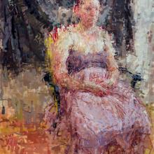 Ann Gale. </em>Sami with Skirt</em>, 2025. Oil on canvas, 50 x 40 in. Courtesy of the artist. Sami with Skirt by Ann Gale