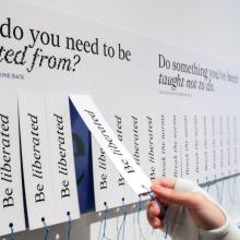 Close-up of student interacting with installation