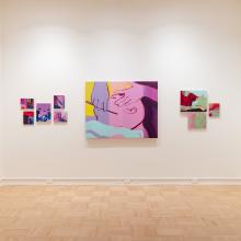 Exhibition view of 2025 MFA + MDes Thesis Exhibition with paintings of various scales on walls