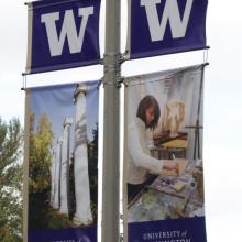 UW banner showing Elizabeth Larson in her studio