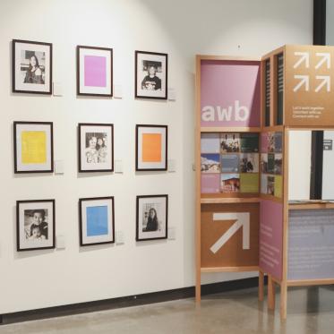 frames hanged on the wall and structure on the right side from the 2025 design show installation