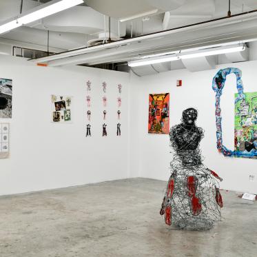 Exhibition view showcasing multiple student works