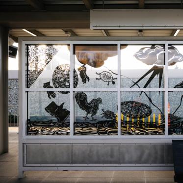 Close-up view of Earl's public art installation at the Judkins Park Light Rail Station