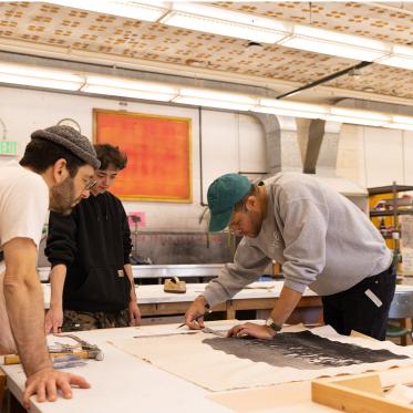 Simon Benjamin creating printmaking work for the legacy residency